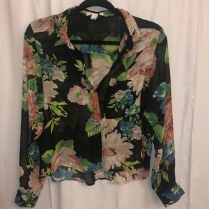 Sheer Floral Button-Up